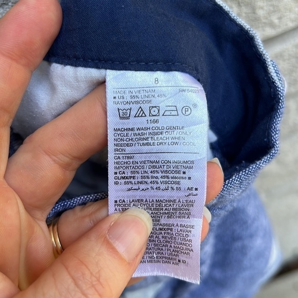 Old Navy Everyday Short Linen Blend Blue/White Palm Print Sz 8 - Picture 5 of 10